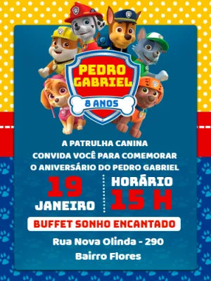 Convite aniversário Patrulha canina com foto - Edite grátis com nosso  editor online