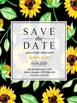 Convite de aniversário Girassol Save the Date