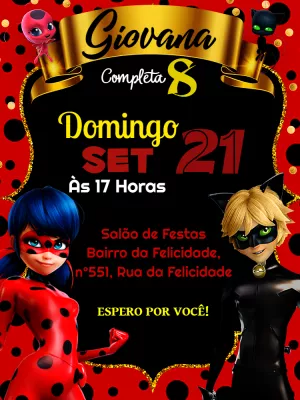 Convites Miraculoso Ladybug e Cat Noir Aniversário