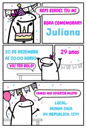 Convite flork, florks, flork meme, flork bolo, flork aniversario, boneco  flork - Edite grátis com nosso editor online