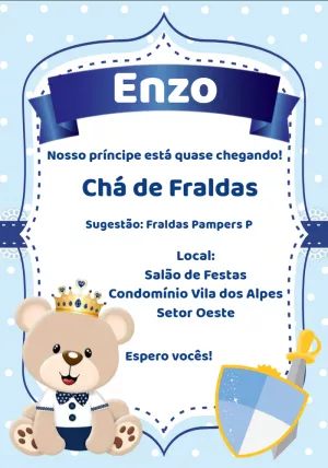 Convite Chá de fraldas, Convite Chá de fraldas, menino, chá de baby, azul -  Edite grátis com nosso editor online