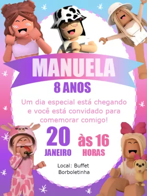 ROBLOX Mundo Virtual Sandbox Menina Rosa Aniversário Tema Festa