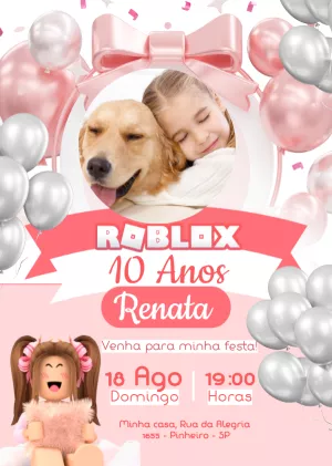 Invitación de cumpleaños de niña Roblox con foto