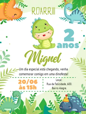 Convite aniversário dinossauro baby