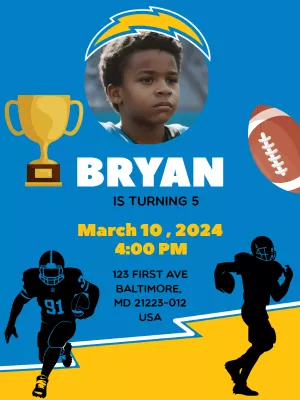 Birthday Invitation Los Angeles Chargers with photo