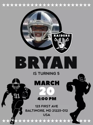 Birthday Invitation Las Vegas Raiders with photo