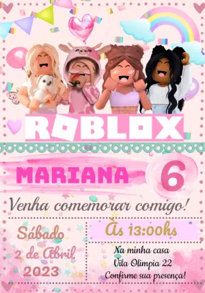 Convite do roblox feminino, convite roblox feminino para editar