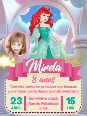 Princess Ariel Disney Birthday Invitation with photo