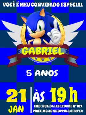 Convite Digital Aniversário Tema Sonic - Desconto no Preço