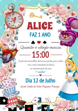 Convite aniversário Alice no País das Maravilhas