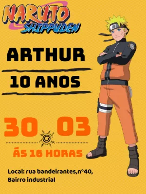 Convite aniversario naruto para editar online