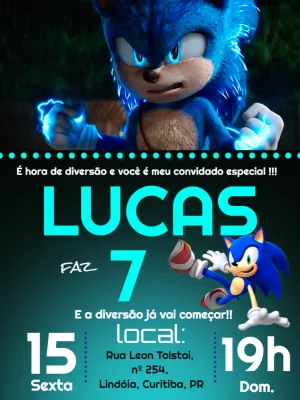 Convite aniversário Sonic the Hedgehog