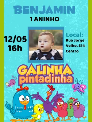 Convite aniversário Galinha Pintadinha com foto