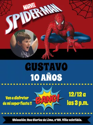 Haga una invitación de cumpleaños de Spiderman en línea con una foto