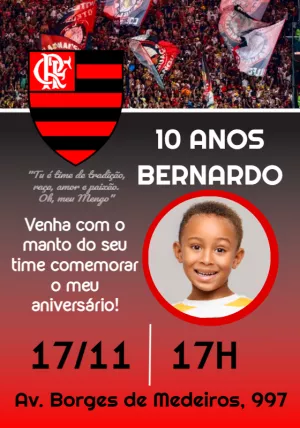 Convite Aniversario Flamengo - Edite grátis com nosso editor online