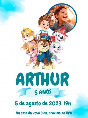 Convite Aniversário infantil Patrulha Canina - Edite grátis com nosso  editor online