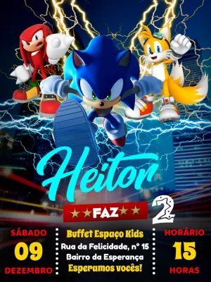 Convite de aniversário Sonic para preencher, baixe grátis convites para  editar…