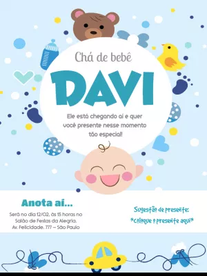 Convite Chá de fraldas, Convite Chá de fraldas, menino, chá de baby, azul -  Edite grátis com nosso editor online