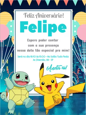 Convite de Aniversário Pokémon 3