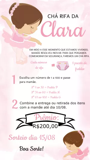 Convite chá de bebê bailarina - Edite grátis com nosso editor online