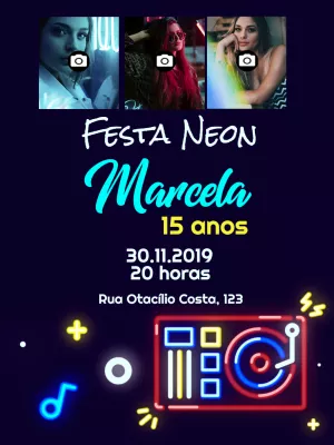 Neon birthday invitation with photos