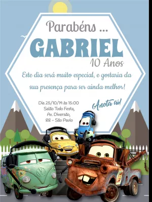 Convite de aniversário Carros