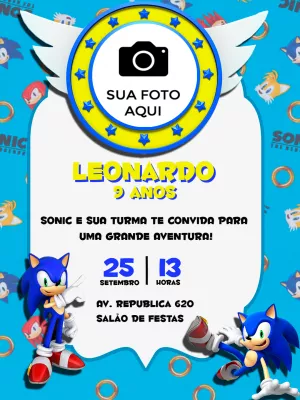 Convite Sonic Grátis para Editar