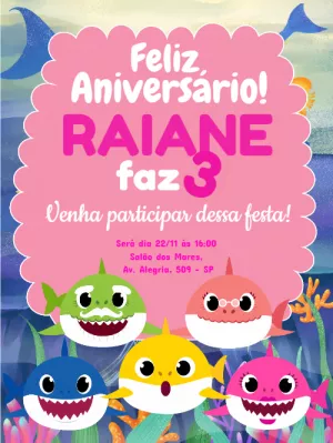 Convite de aniversário Baby Shark