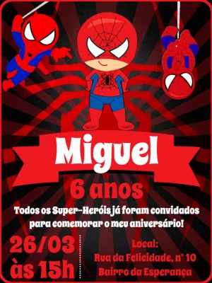 Convite Convite de aniversário Homem Aranha - Edite grátis com nosso editor  online