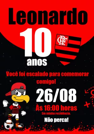 Convite Aniversario Flamengo - Edite grátis com nosso editor online