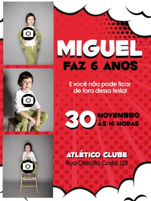 Convite de aniversário Quadrinhos com foto