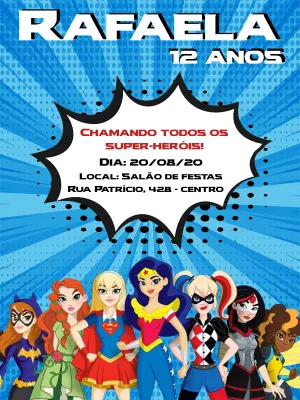 Convite de aniversário Super Hero Girls