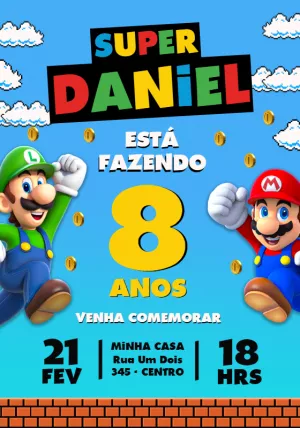 📌 Venha fazer convite online Super Mario World com Foto em 2023