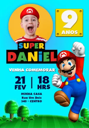 📌 Venha fazer convite online Super Mario World com Foto em 2023