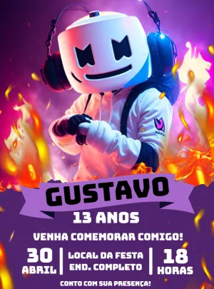 Convite Aniversário Marshmello