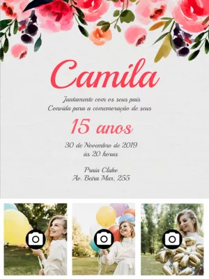 Convite de aniversário 15 anos Floral