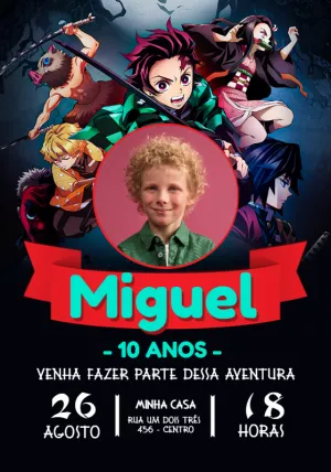 Convite de Aniversário Demon Slayer para Whatsapp - Imagem Legal