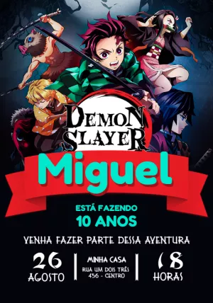 Convite Convite aniversário demon slayer - Edite grátis com nosso