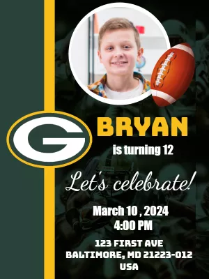 Birthday Invitation Green Bay Packers with photo