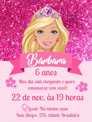 Convite Barbie - Edite grátis com nosso editor online