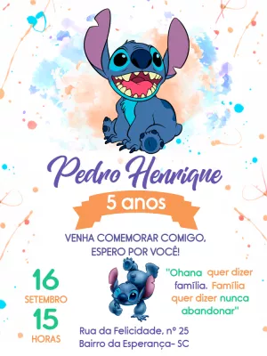 Convite aniversário Stitch