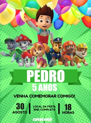 Convite de aniversário infantil Patrulha Canina - Edite grátis com nosso  editor online