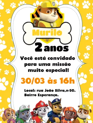 Convite aniversário patrulha canina Rubble - Edite grátis com nosso editor  online