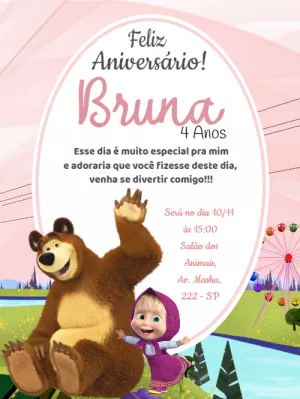 Convite de aniversário Masha e o Urso