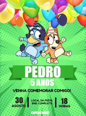 ▷ Convite Digital Festa Surpresa do Bluey e Bingo, GRÁTIS