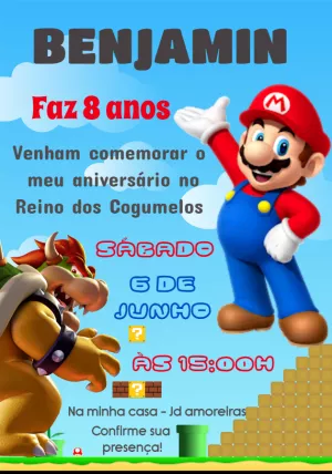 Convite Virtual Arte Digital Super Mario Bros o Filme