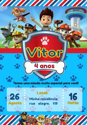 Convite de aniversário infantil Patrulha Canina - Edite grátis com nosso  editor online