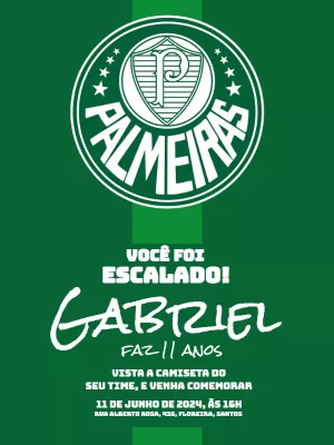 Convite aniversário palmeiras - Edite grátis com nosso editor online