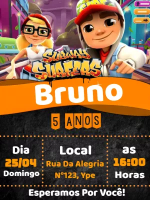 Convite Digital Subway Surfers Mod 2 – Montando a Sua Festa Oficial