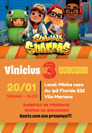 Convite Subway surfers - Edite grátis com nosso editor online